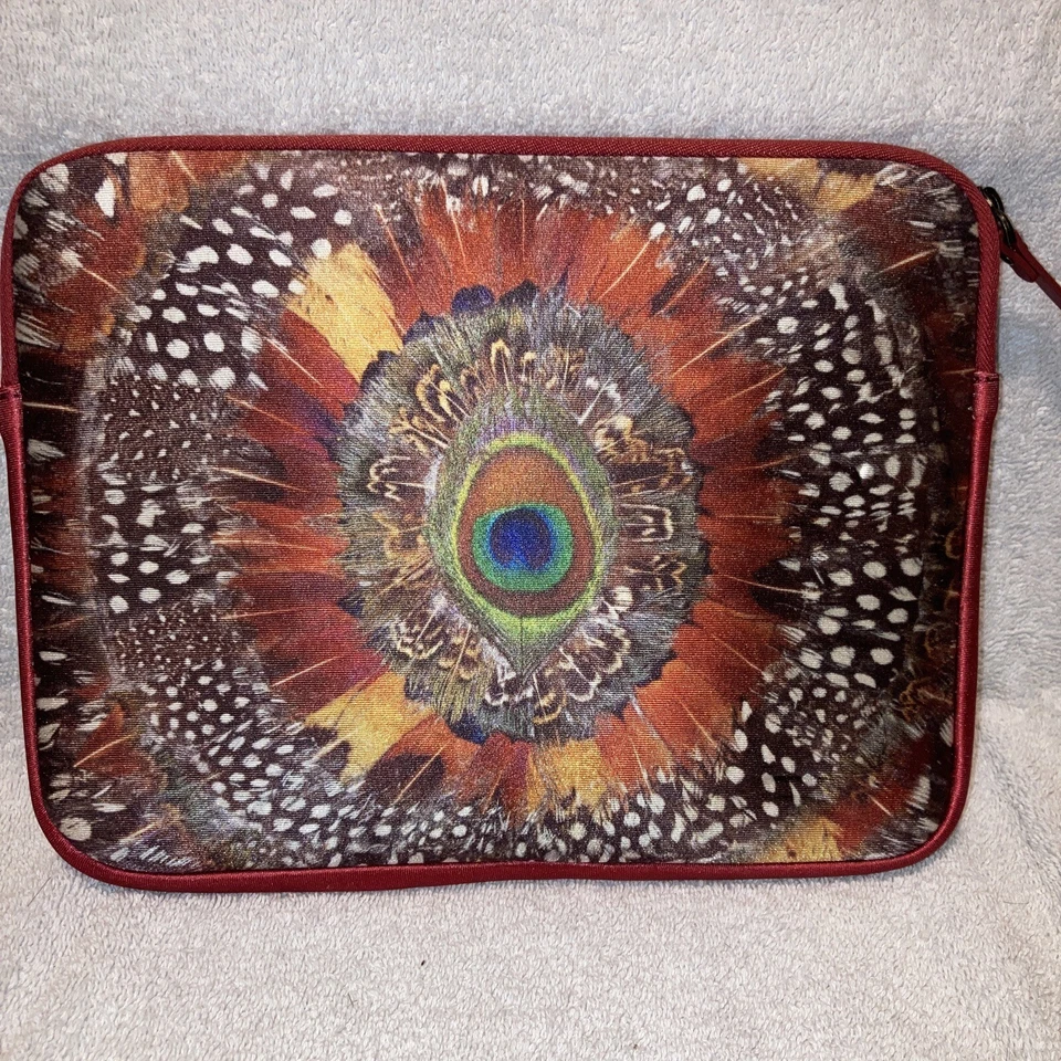 Lucky Brand Multicolor Boho Peacock Print Satin Lined Zip iPad Tablet Cover 10x8 - Image 1 of 2