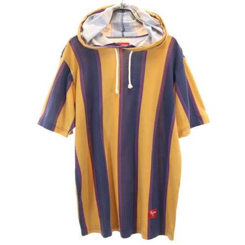T shirt Supreme modello a righe manica corta con cappuccio S blu navy uomo