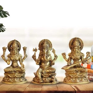 Laxmi Ganesha Saraswati Statue Brass Hindu Deities Idol Vastu Diwali Puja 7 Inch - Picture 1 of 6