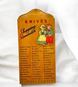 Shopping Reminder Wall Decor Wooden Grocery List Knife Holder Dutch Boy Girl - Picture 1 of 10