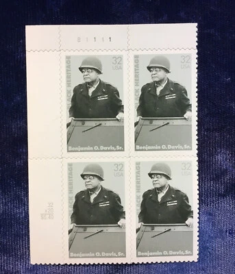NANEE-B) STAMPS,B.G BENJAMIN DAVIS, PLT BLK 4 , 32C,1997,#2414,DIE CUT,Z19-FR SH - Image 1 of 3