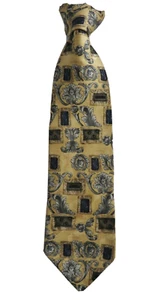 BILL BLASS Gold 100% Silk 60 Inches Long Geometric Men's Necktie - Picture 1 of 2