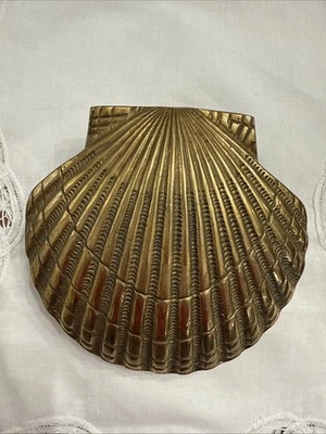 VTG Solid Brass Door Knocker Scallop Shell 5.5x6” Large Clam Nautical Coastal - Image 1 of 4