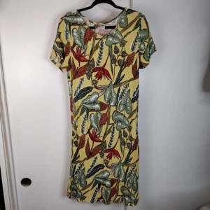 Hilo Hattie Hawaiian Floral Short Sleeve Maxi Dress Size XL Yellow Multicolor - Picture 1 of 9