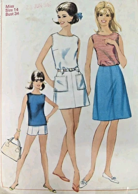 Vintage 1960s Simplicity 6544 Skirt Blouse Shorts Sewing Pattern B34" W26" - Image 1 of 3