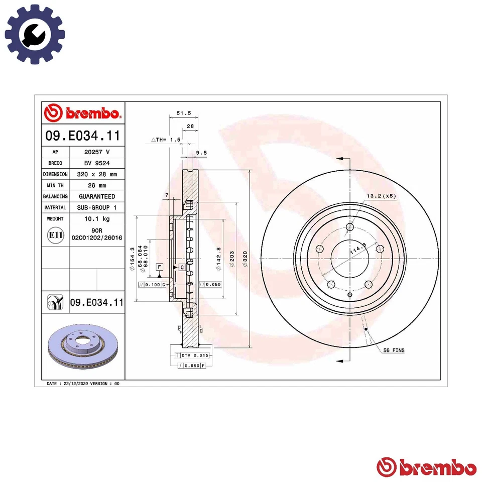 2x BRAKE DISC 09.E034.11 FOR MAZDA PY-VPS/PYZ4 2.5L SHY8/SHY6/SHY4/SHY1 2.2L 6 - Image 1 of 4