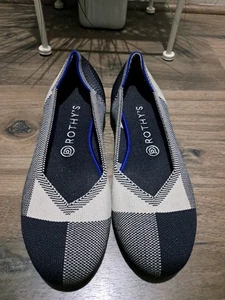 EUC Rothy's The Flat Round Cap Toe Plaid Blue Halo Limited Edition Ballerinas 9 - Bild 1 von 7