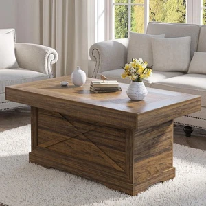 Coffee Table for Living Room Wood Farmhouse Style Center Table 39 inch Rectan... - Picture 1 of 9