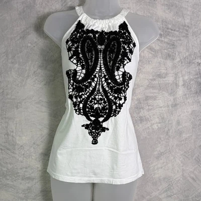 Top halter blanco INC para mujer talla M con acento de encaje negro Y2K Whimsigoth fairycore Foto 1 de 4