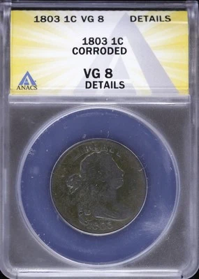 1803 1C Draped Bust Large Cent ANACS VG 8 Details | Very Good Small Date - Image 1 of 4