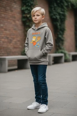 Sudadera con capucha Bart Simpson gris azul marino antiguo para niños Foto 1 de 4