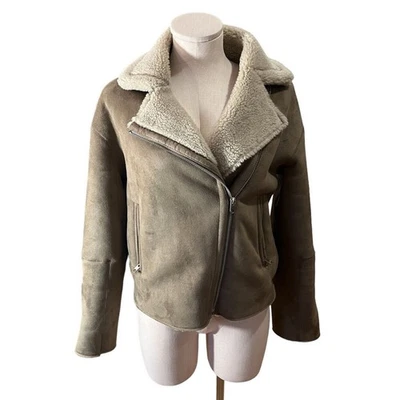 Abrigo corto Zara Basic para mujer imitación gamuza piel de oveja talla S/M marrón motociclista Foto 1 de 4