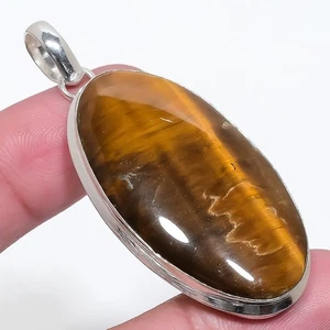 Handmade 925 Sterling Silver Tiger Stone Pendant 2.40" - Picture 1 of 5