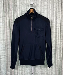 Vintage Polo Ralph Lauren Herren 1/4 Reißverschluss Pullover klein blau mit Schulter- & Ellenbogenaufnäher - Bild 1 von 9