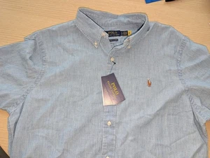Camisa Polo Ralph Lauren Calce Clásico Cambray Manga Corta Índigo Claro XL $115 - Imagen 1 de 8