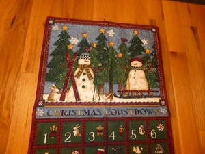 Handmade Count Down Pocket Calendar Snowman Skier Quilt Panel - Picture 1 of 5