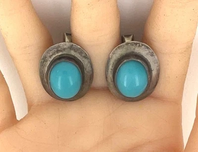 Vintage Mexico Alpaca Sterling Silver Turquoise Cufflinks Signed AGC - Image 1 of 4