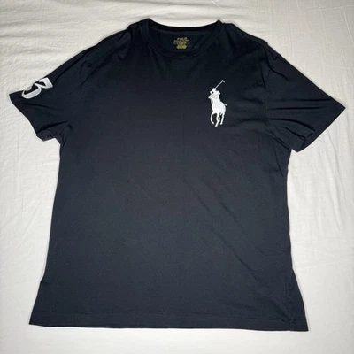 Camisa Polo Ralph Lauren Negra Big Pony #3 Manga Logo Camiseta Rugby Para Hombre Talla Grande Foto 1 de 4