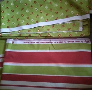Holly Jolly Moda Fabric Green Red White Stripes Green White & Red Stars Lot Vtg - Picture 1 of 6