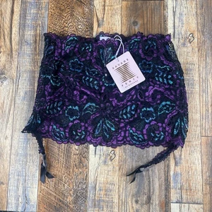 Savage X Fenty Women's Purple Black Romantic Corded Lace Metallic Garter Skirt - Picture 1 of 16