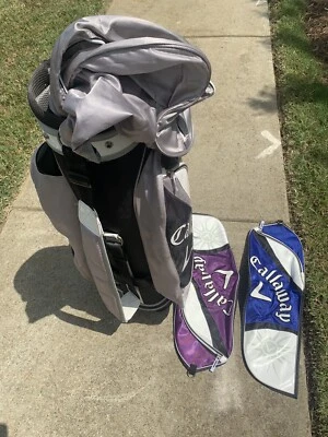 Callaway Solaire Cart Bag White/Black/Purple 8 Way Divider w Rain Cover Ladies - Image 1 of 4