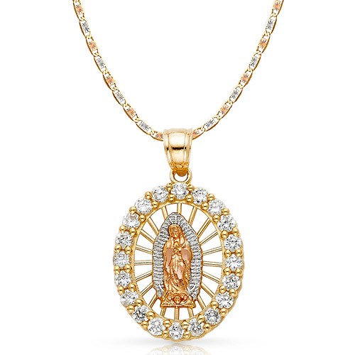 Ciondolo Ciondolo Guadalupe Oro 14K 3 Toni Zirconia & Collana Catena Stella Valentino 3 3 mm