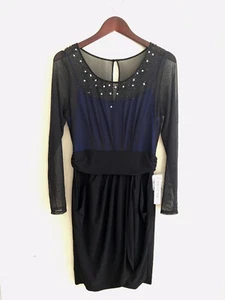 Decode 1.8 NWT Formal Beaded Illusion Modest Women’s Dress Black Blue Size 12 - Picture 1 of 10