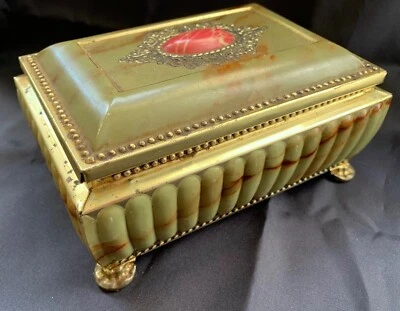 Boîte ancienne en tôle lithographiée imitation pierre albâtre années 40-60 - Photo 1/4