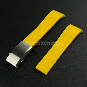 Yellow Rubber Watch Strap Deployment Clasp Cut To Size Quick Release 20mm 22mm - Picture 1 of 6