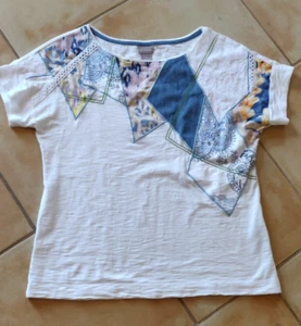 Chico’s Off White Ivory T-Shirt mit Häkel und bunten Patches Größe 0 - Bild 1 von 5