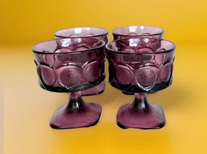 Set of 4 Vtg Amethyst Noritake Spotlight Frosted Thumbprint Dessert/Wine Glasses - Picture 1 of 10