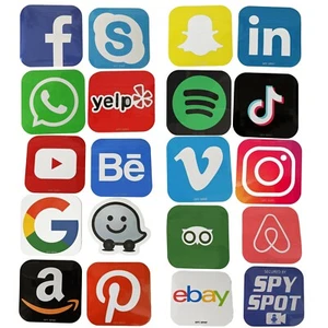 Set of 19 Social Media Travel Video Messaging Business Apps Decals 3.35" x 3.35" - Picture 1 of 6
