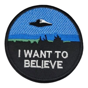 X-Files UFO Alien I Want to Believe 90s Retro Iron on Embroidered Patch - Picture 1 of 2