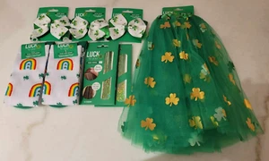 ST PATRICKS DAY Shamrock Lucky Accessories - Tutu, Socks, Hair Tinsels & Clips - Picture 1 of 1