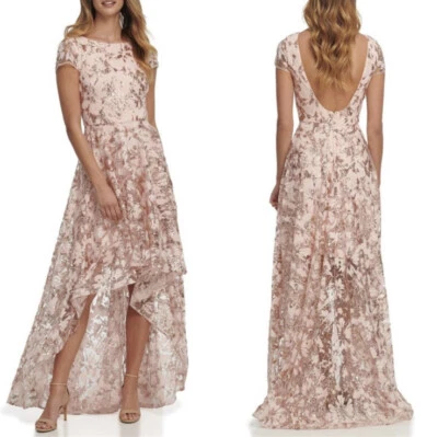 Eliza J Embroidered Sequin Embellished High Low Gown Blush Pink Size 4 - Image 1 of 4