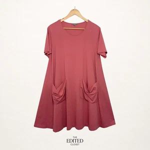 Vestido Jersey COS Dusty Rose Línea A L | Algodón Escultural Elastizado Minimalista - Imagen 1 de 10