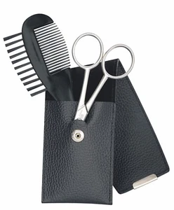 Juego de cuidado de la barba de 2 piezas BECKER-MANICURE herencia Solingen juego de barba tijeras de barba peine cuero - Imagen 1 de 5