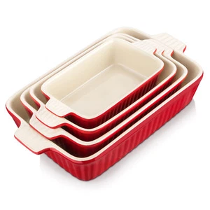 MALACASA Juego de 4 platos para hornear de porcelana rojos Juego de platos para hornear Plato rectangular - Imagen 1 de 13