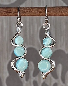 Ohrringe Mondstein Boho Bankett Pendelohrring Ohrstecker Edelstahl Silber Türkis - Bild 1 von 3