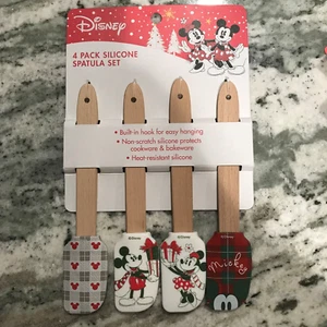 Disney Topolino e Minnie Natale 4pz Mini Spatola Silicone Set Nuovo con etichette - Foto 1 di 1