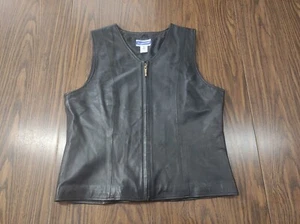 Pendleton Woman’s Black Leather Full Zip Western Vest Sz Medium Tall - Picture 1 of 6