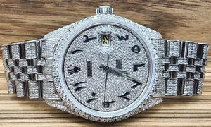 Custom Rolex DateJust Steel 36mm Arabic Script Pave Dial Diamond Watch. Blingy - Picture 1 of 24