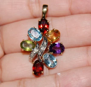 🌈 14K Yellow Gold Pendant Citrine Peridot Topaz Garnet Gemstones 585 Enhancer🌈 - Picture 1 of 11