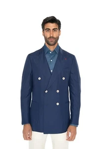 4800$ ISAIA NAPOLI Blue Double Breasted Sport Coat 100% Silk 40 US / 50 EU 7R - Picture 1 of 8