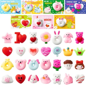 Valentine'S Exchange Gifts Bulk - 28-Piece Mochi Squishy Toys with Gift Cards Cl - Picture 1 of 12
