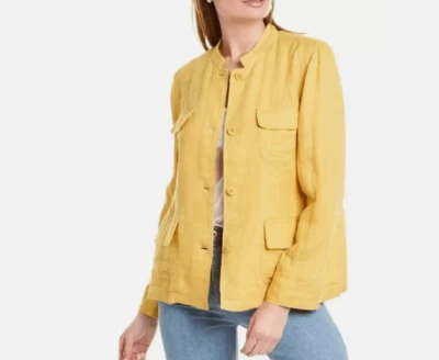 Eileen Fisher Medium M Mustard Yellow 100% Organic Linen Button Front Jacket - Image 1 of 4