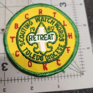 1980 Scouting Watch Words Retreat Patch Toledo Diözese OKC gelb & grün - Bild 1 von 3