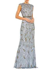 Mac Duggal Platinum Gray Gold Beaded Paisley Sleeveless Trumpet Gown Size 6 $698 - Picture 1 of 3