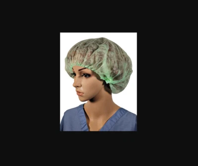 1- Pack 100 21" Green Disposable Bouffant Caps Hair Nets, Salon Spa Food Service - Image 1 of 2