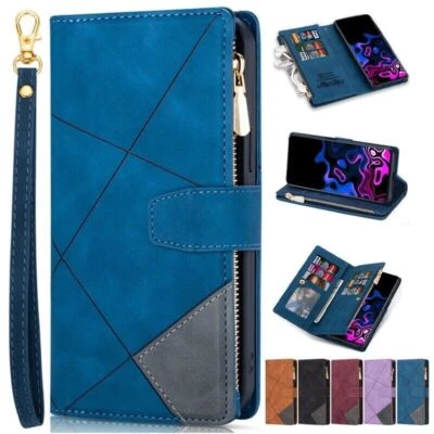 Zipper Leather Wallet Phone Case For Samsung S25 S24 FE S23 S22 S21 S20 S10 S9 - Image 1 of 4